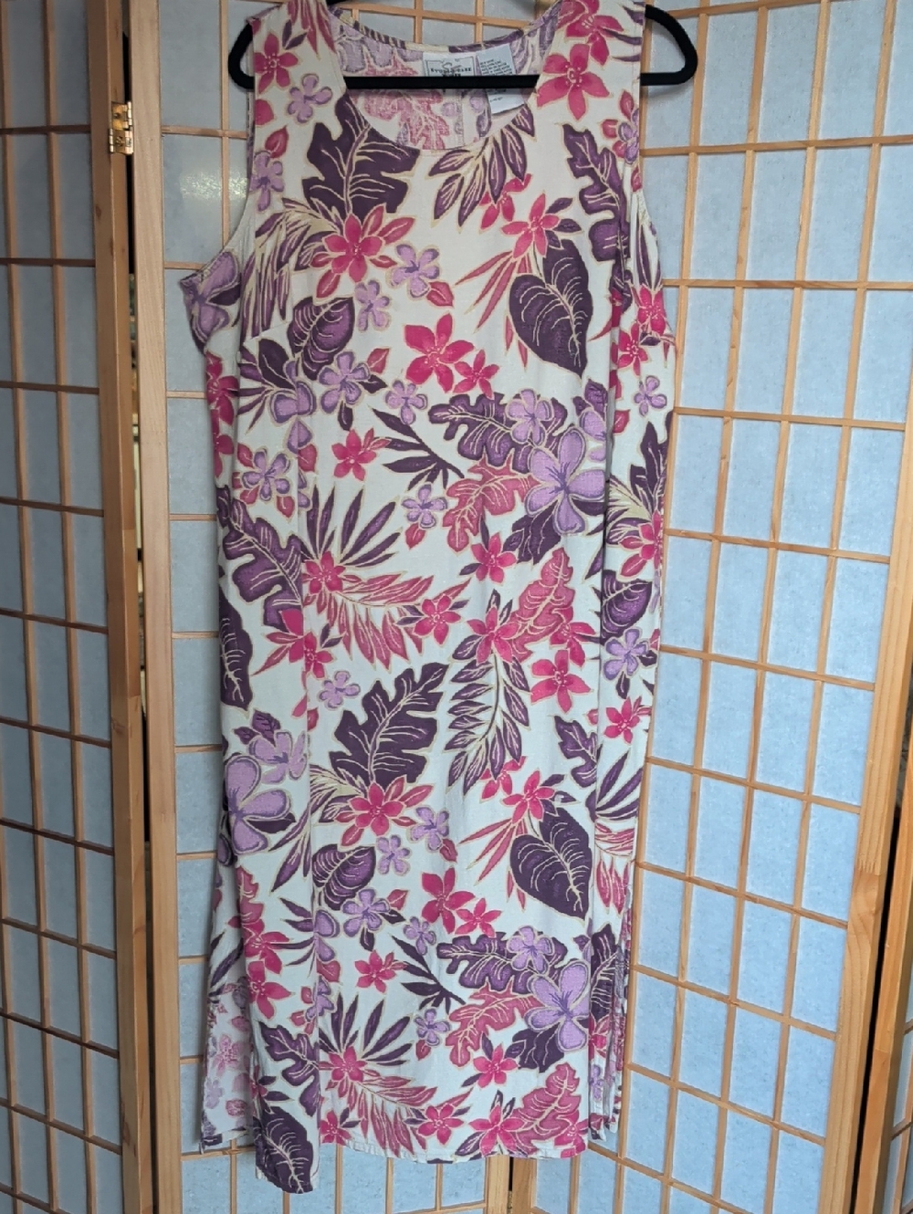 Floral Sleeveless Linen Dress in Pink & Purple - Island Company